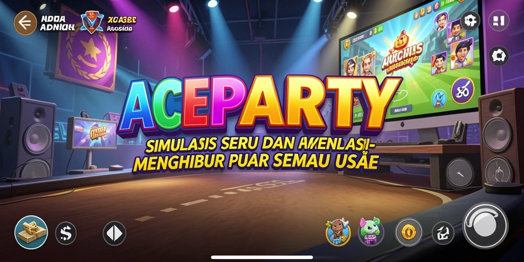 Screenshot gameplay menampilkan suasana interaktif ACEPARTY yang ceria.