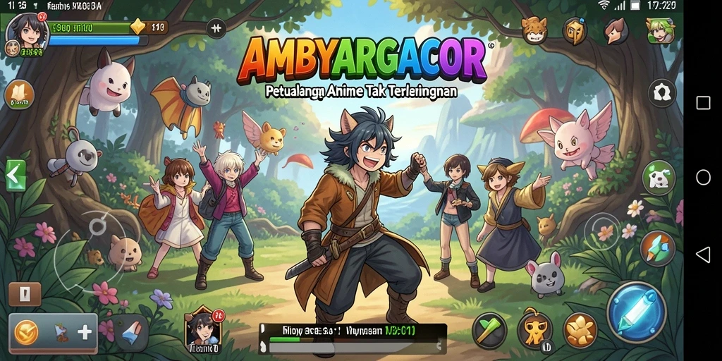 Tampilan gameplay <strong>AMBYARGACOR</strong> yang memukau dengan karakter anime penuh aksi.
