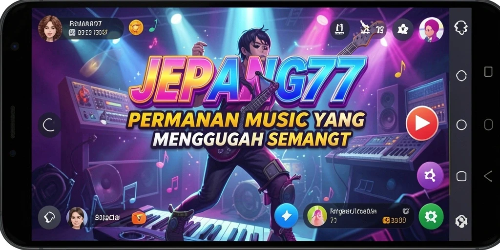 Screenshot utama JEPANG77 menampilkan gameplay musik yang seru dan interaktif.