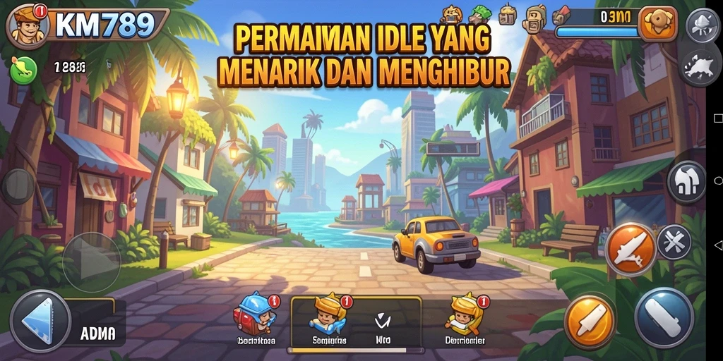 Tampilan gameplay menarik dari KM789 dengan desain yang cerah.