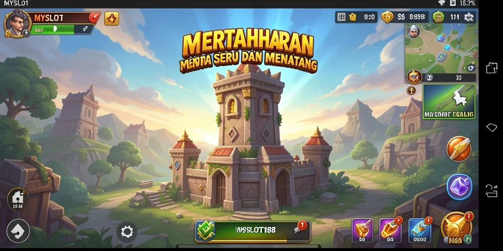 Screenshot gameplay MYSLOT188 menampilkan aksi menara pertahanan yang intens.