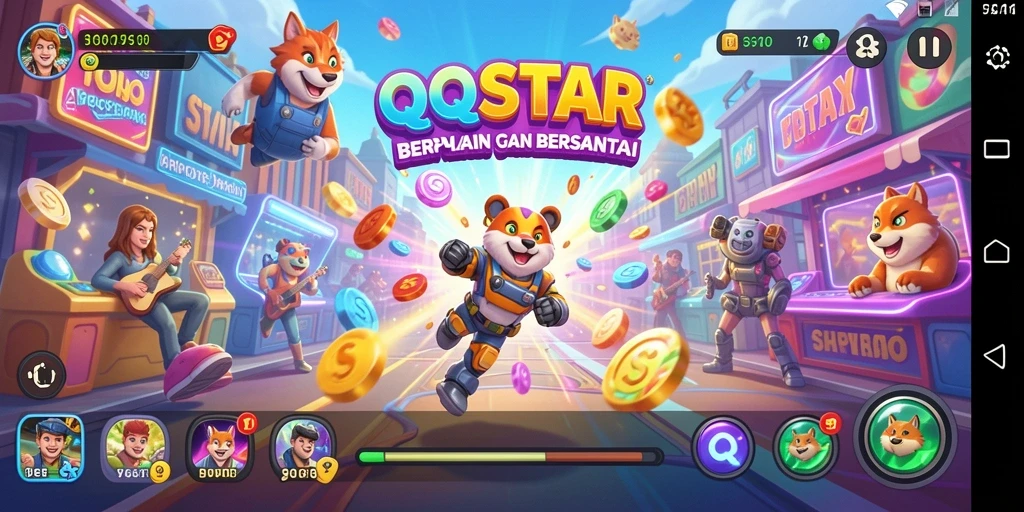 Screenshot gameplay QQSTAR menampilkan aksi seru dalam permainan Arcade.