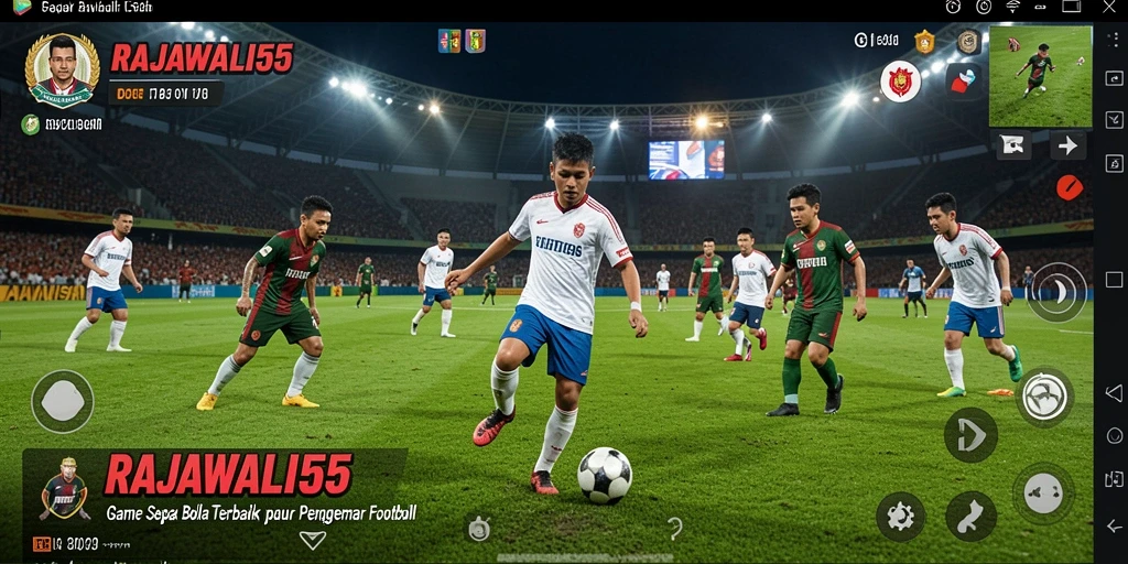 Tampilan gameplay seru dari RAJAWALI55 dengan aksi sepak bola nyata.