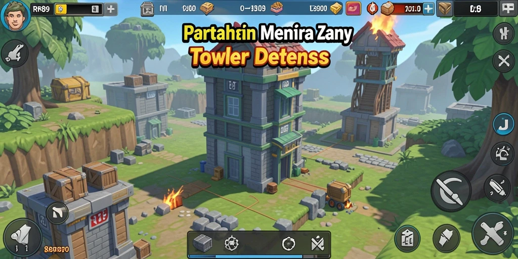 Tampilan gameplay RR89 dengan menara yang siap bertahan dari serangan musuh.