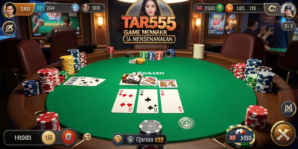 Tampilan gameplay TAR555 yang mendebarkan di meja poker.